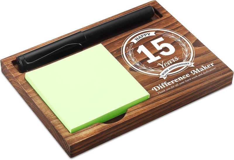 CINRLLA 15th Work Anniversary Sticky Note Holder Wooden Notepad & Pen Holder 6.5" x 4.7" Sticky Note Pad Holder Dispenser for Desk Difference Maker Work Appreciation Gifts, NPA229 - Image 1